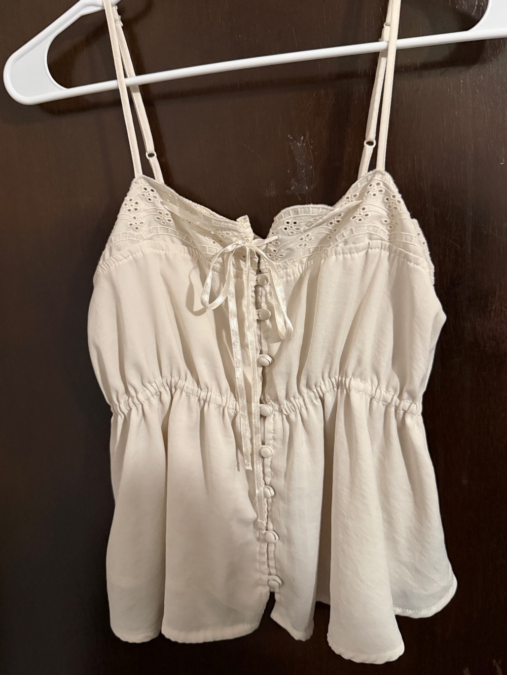 American Eagle Outfitters Cream Lace-Trim Tie-Front Camisole